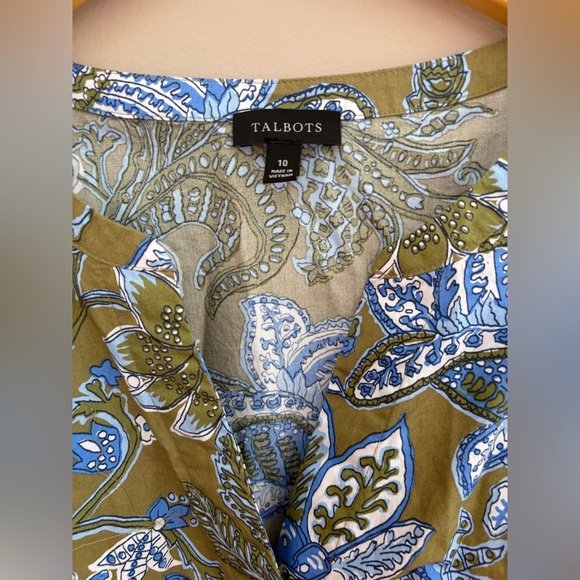 Talbots Olive and Sky Blue Paisley Dress Size 10 - Picture 3 of 8